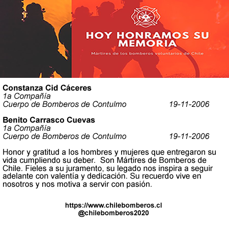 nonor recuerdo y glorias a las voluntarias y voluntarios caidos en actyto de servicio
